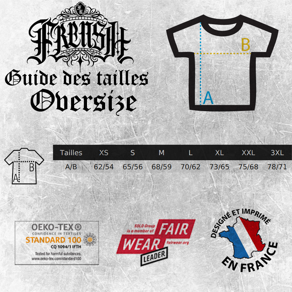 T-Shirt oversize Unisexe - Logo Frensh white Face v1b  - Noir 50% coton recyclé - 50% coton 220g (Copie)