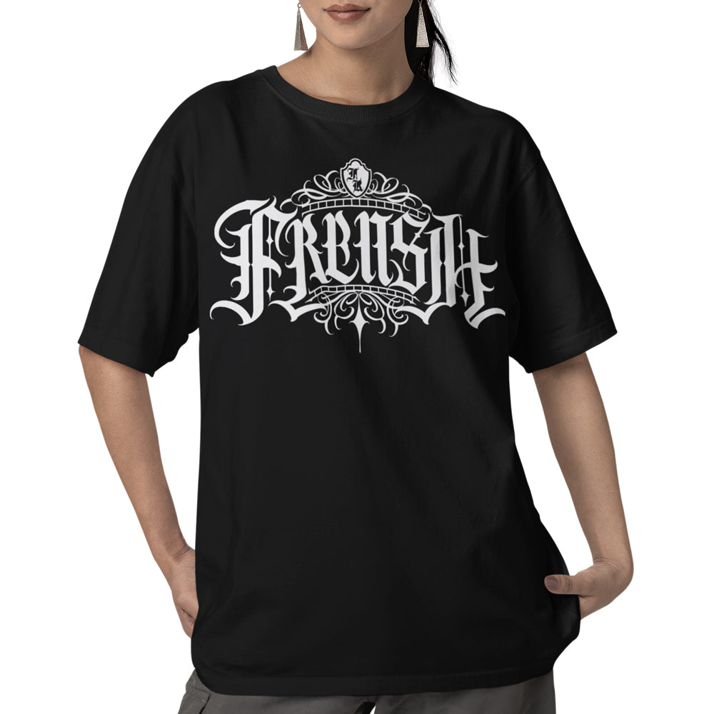 T-Shirt oversize Unisexe - Logo Frensh white Face v1b  - Noir 50% coton recyclé - 50% coton 220g (Copie)